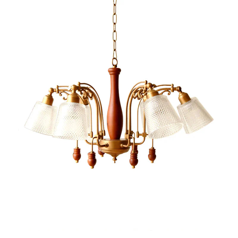 Tapered Bedroom Pendant Chandelier Traditional Opal Etched Glass 6 Lights White/Red/Brown Hanging