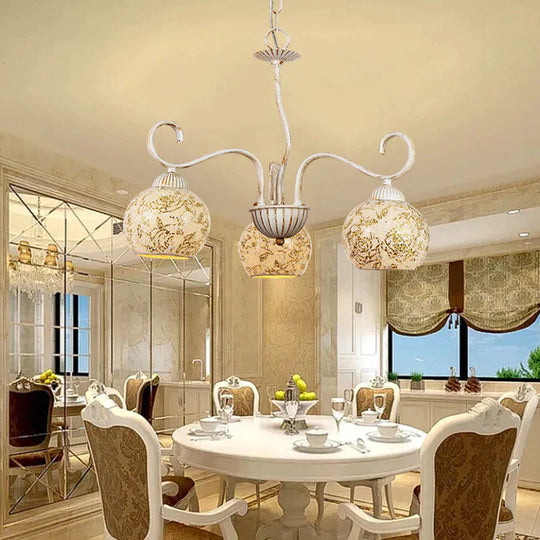 Globe Dining Room Ceiling Chandelier Traditional Frosted Glass 3 Light White Hanging Fixture
