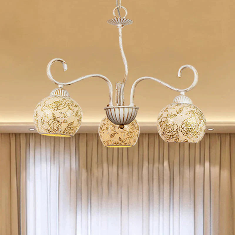 Globe Dining Room Ceiling Chandelier Traditional Frosted Glass 3 Light White Hanging Fixture