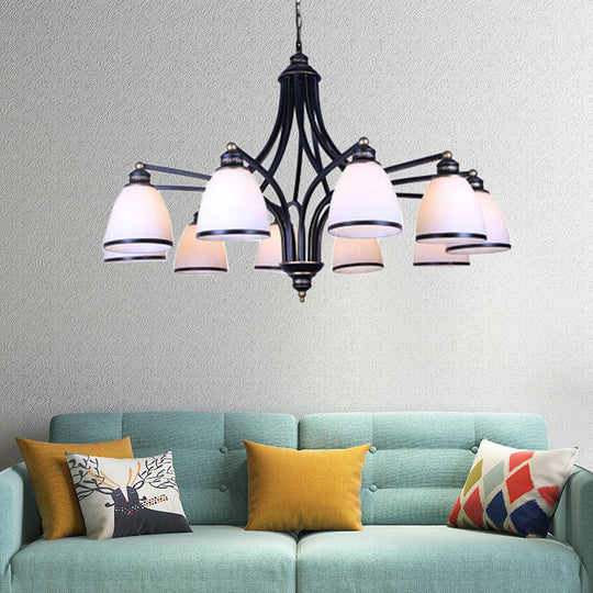 White Glass Black Pendant Lamp Tapered 10 Lights Traditional Chandelier Light Fixture For Living