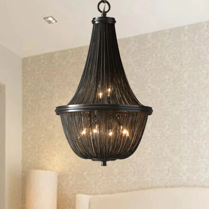 Basket Metal Chandelier Light Traditional 6/8 Lights Dining Room Suspension Pendant In Black