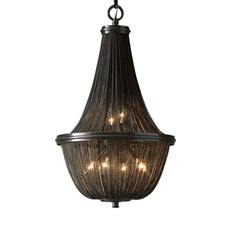 Basket Metal Chandelier Light Traditional 6/8 Lights Dining Room Suspension Pendant In Black