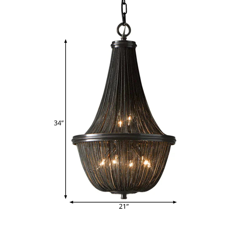 Basket Metal Chandelier Light Traditional 6/8 Lights Dining Room Suspension Pendant In Black