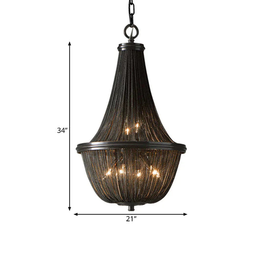 Basket Metal Chandelier Light Traditional 6/8 Lights Dining Room Suspension Pendant In Black