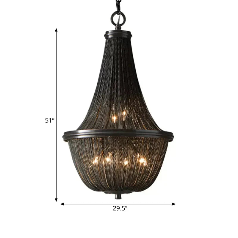 Basket Metal Chandelier Light Traditional 6/8 Lights Dining Room Suspension Pendant In Black