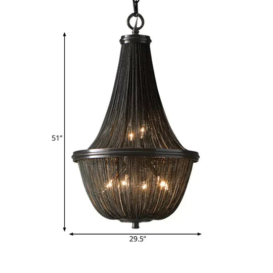 Basket Metal Chandelier Light Traditional 6/8 Lights Dining Room Suspension Pendant In Black