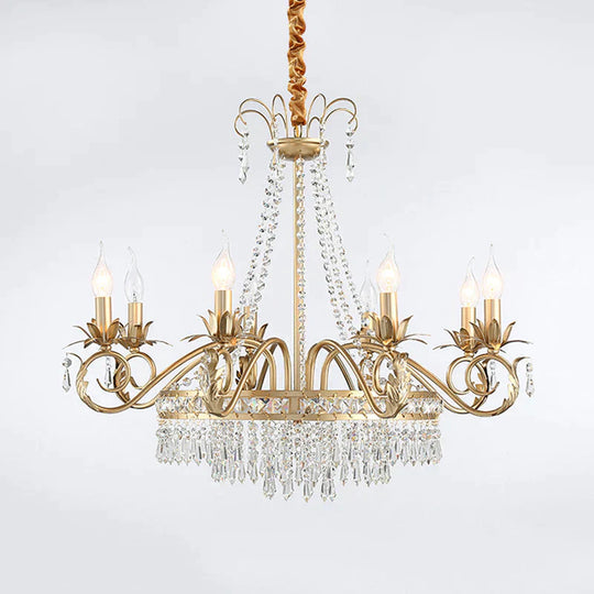 Curved Arm Crystal Chandelier Lamp Countryside 4/8 Lights Living Room Drop Pendant In Gold