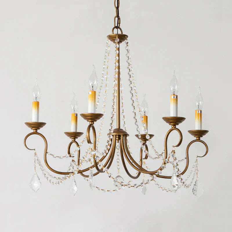 Candelabra Bedroom Chandelier Pendant Light Rustic Crystal 6/9 Lights Brass Down Lighting