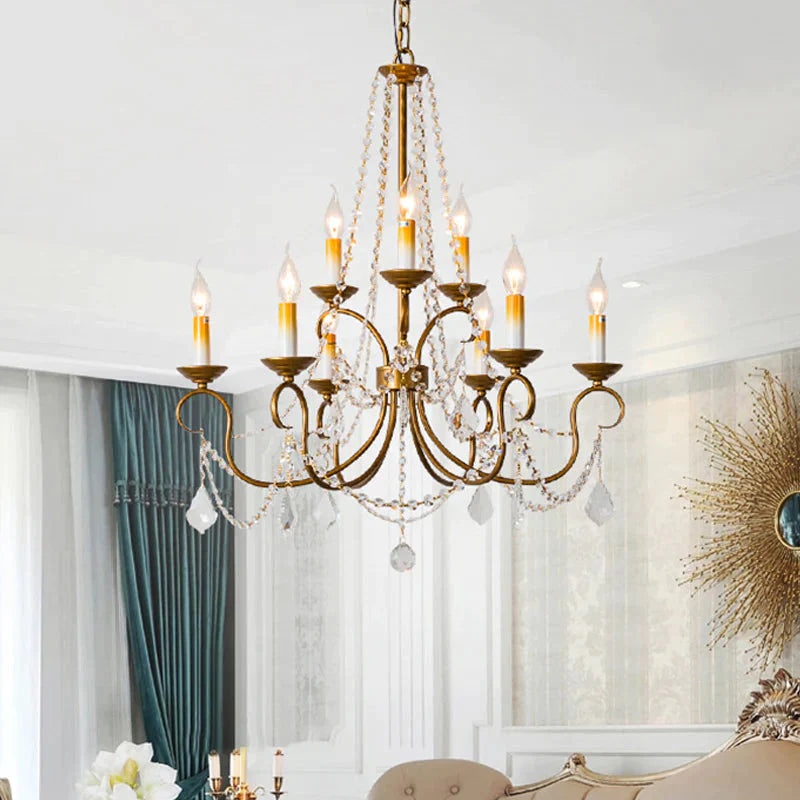 Candelabra Bedroom Chandelier Pendant Light Rustic Crystal 6/9 Lights Brass Down Lighting 9 /