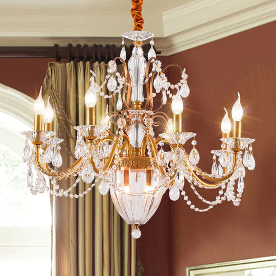 Gold Candlestick Hanging Chandelier Rural Crystal 6/8 Lights Bedroom Suspension Lighting