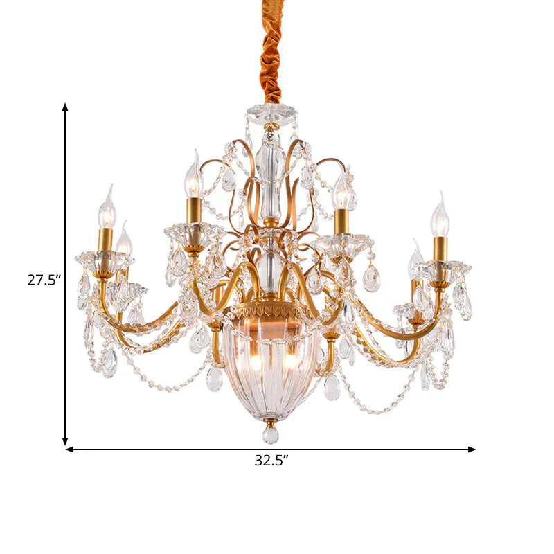 Gold Candlestick Hanging Chandelier Rural Crystal 6/8 Lights Bedroom Suspension Lighting