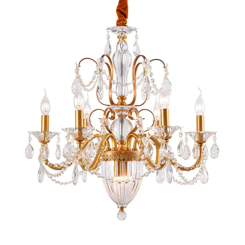 Gold Candlestick Hanging Chandelier Rural Crystal 6/8 Lights Bedroom Suspension Lighting