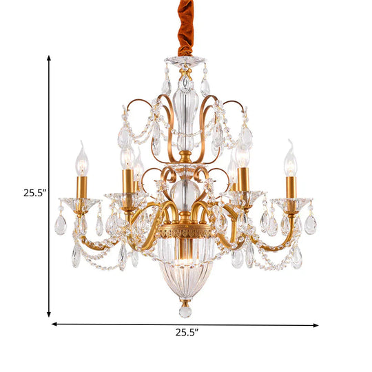 Gold Candlestick Hanging Chandelier Rural Crystal 6/8 Lights Bedroom Suspension Lighting