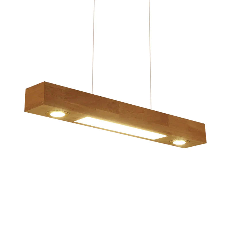 Rectangular Wood Chandelier Light Contemporary Led 31.5’/47’ Wide Beige Hanging Ceiling Lamp In Warm