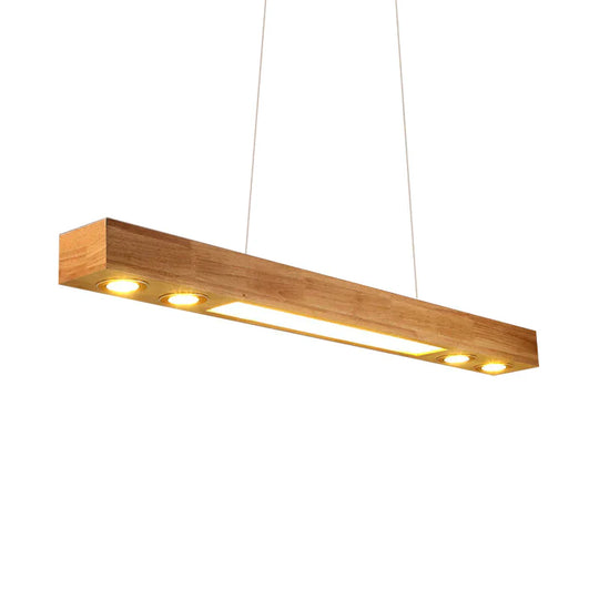Rectangular Wood Chandelier Light Contemporary Led 31.5’/47’ Wide Beige Hanging Ceiling Lamp In Warm
