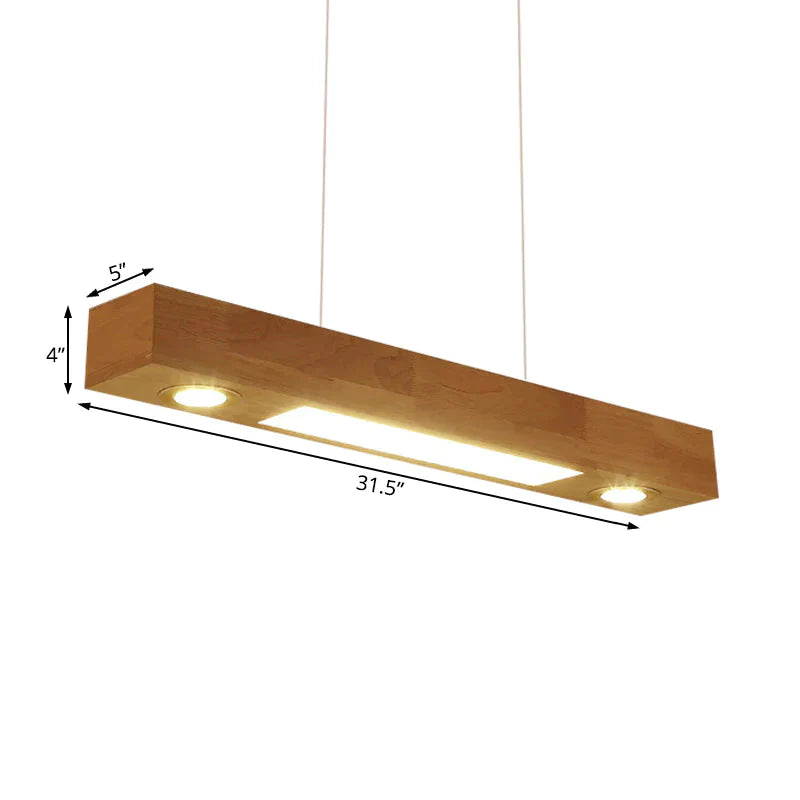 Rectangular Wood Chandelier Light Contemporary Led 31.5’/47’ Wide Beige Hanging Ceiling Lamp In Warm