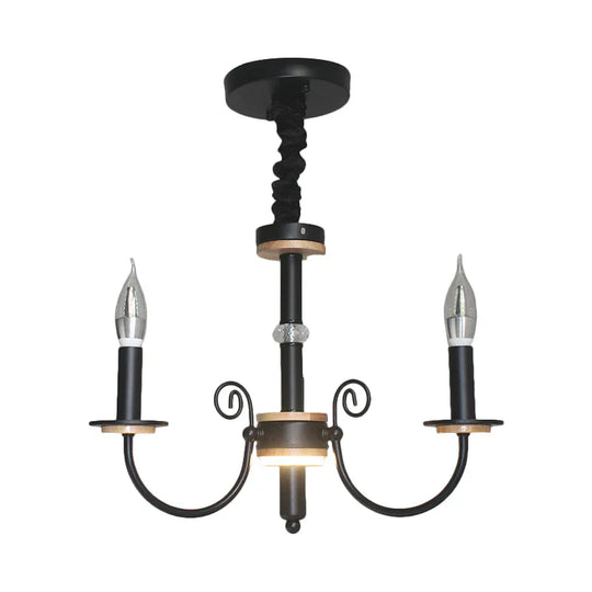 Black Open Bulb Suspension Lamp Vintage Style 3/5 Heads Metallic Chandelier Pendant Light With