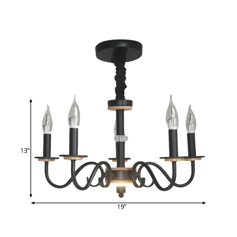 Black Open Bulb Suspension Lamp Vintage Style 3/5 Heads Metallic Chandelier Pendant Light With