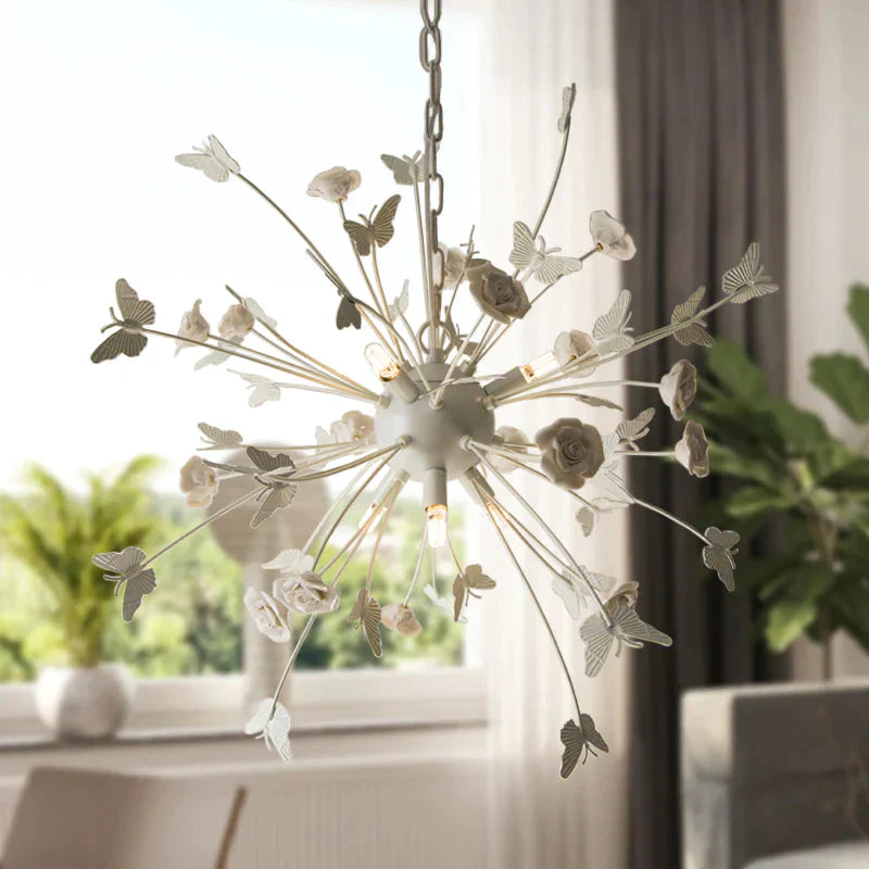 Metal Flower Chandelier Lamp Minimalism Led White - Silver Pendant Lighting Fixture With Adjustable