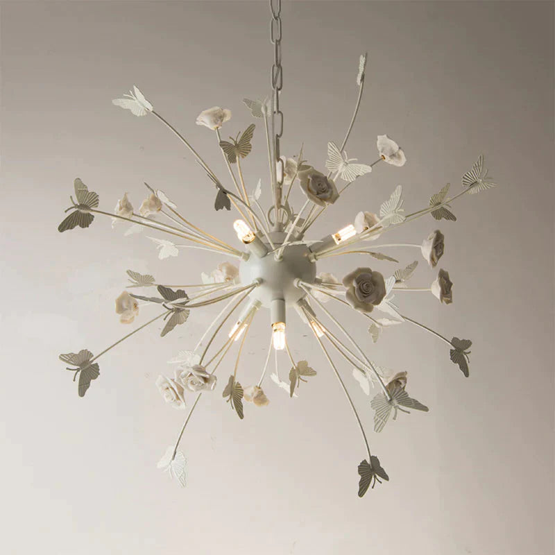 Metal Flower Chandelier Lamp Minimalism Led White - Silver Pendant Lighting Fixture With Adjustable