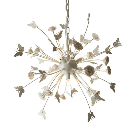 Metal Flower Chandelier Lamp Minimalism Led White - Silver Pendant Lighting Fixture With Adjustable