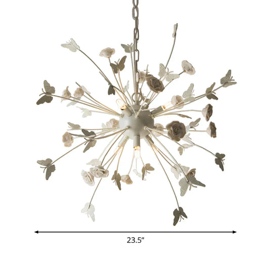 Metal Flower Chandelier Lamp Minimalism Led White - Silver Pendant Lighting Fixture With Adjustable