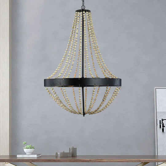 Wood Laser - Cut Chandelier Lamp Retro 4 Heads Black Ceiling Pendant Light For Living Room