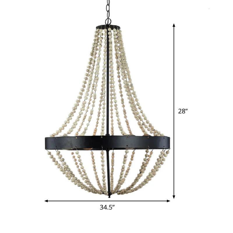 Wood Laser - Cut Chandelier Lamp Retro 4 Heads Black Ceiling Pendant Light For Living Room