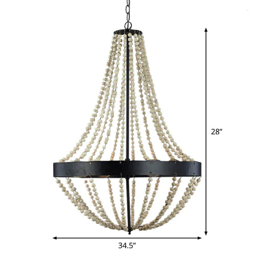 Wood Laser - Cut Chandelier Lamp Retro 4 Heads Black Ceiling Pendant Light For Living Room