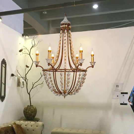 5 Bulbs Candle Ceiling Chandelier Traditional Metal Suspended Lighting Fixture In Rust