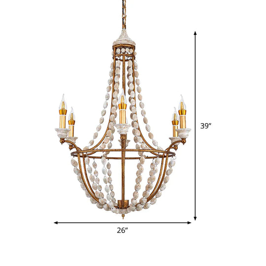 5 Bulbs Candle Ceiling Chandelier Traditional Metal Suspended Lighting Fixture In Rust