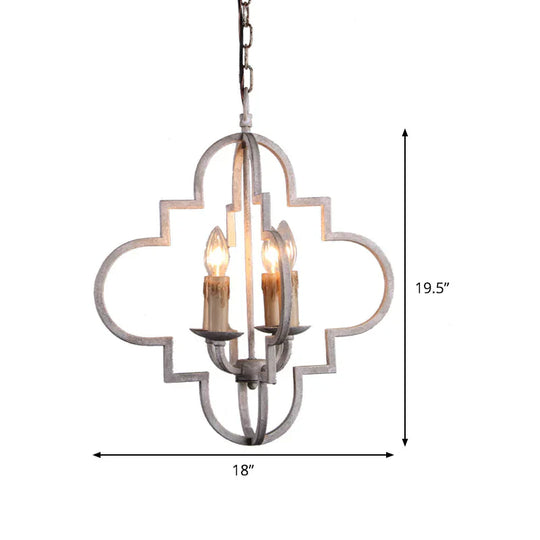 4 Bulbs Candle Ceiling Chandelier Rustic Wood Suspended Lighting Fixture In Distressed White