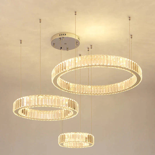 Stair Crystal Long Chandelier Rotating Ring Led Duplex Large C 20 + 30 + 40Cm / Stepless Dimming