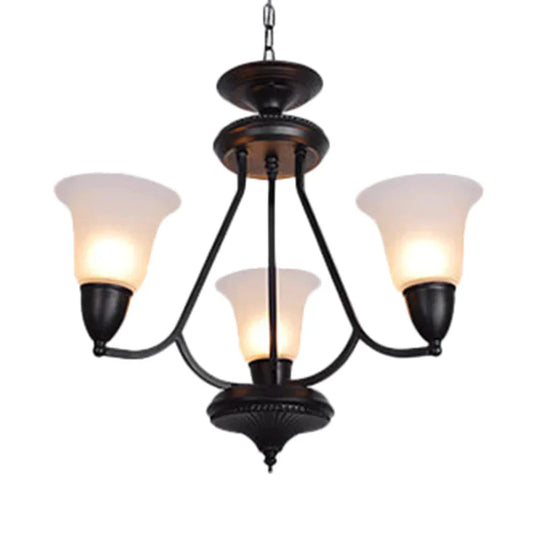 3/5/6 Lights Pendant Light Classic Bell Frosted Glass Hanging Chandelier In Deep Tan For Dining Room