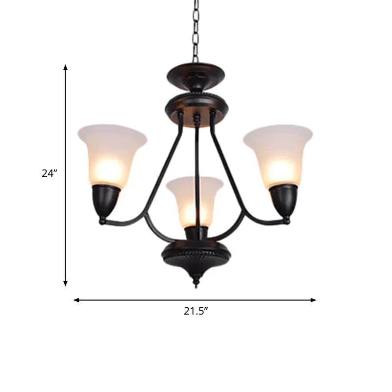 3/5/6 Lights Pendant Light Classic Bell Frosted Glass Hanging Chandelier In Deep Tan For Dining Room