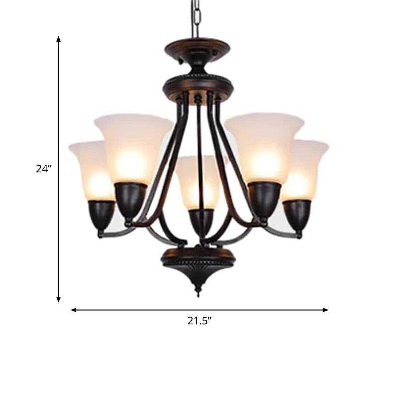 3/5/6 Lights Pendant Light Classic Bell Frosted Glass Hanging Chandelier In Deep Tan For Dining Room