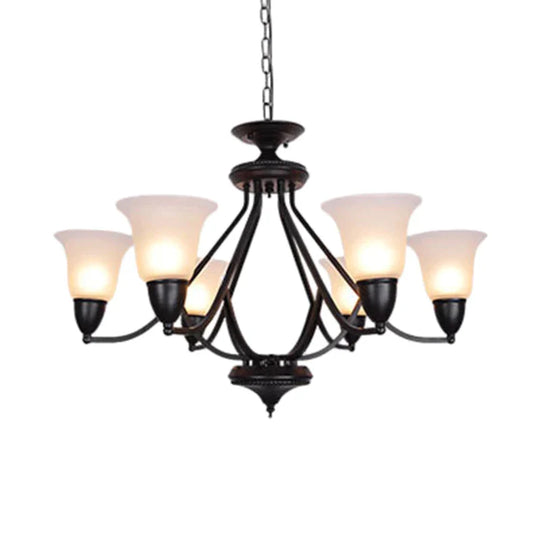 3/5/6 Lights Pendant Light Classic Bell Frosted Glass Hanging Chandelier In Deep Tan For Dining Room