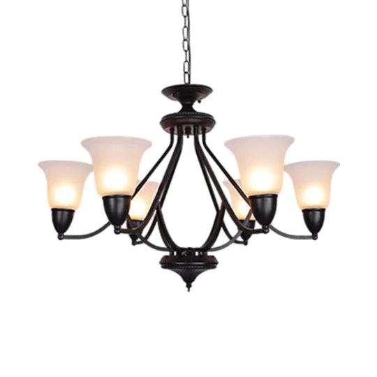 3/5/6 Lights Pendant Light Classic Bell Frosted Glass Hanging Chandelier In Deep Tan For Dining