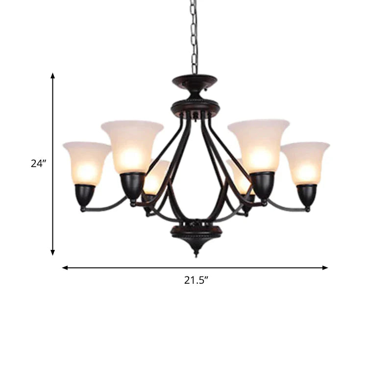 3/5/6 Lights Pendant Light Classic Bell Frosted Glass Hanging Chandelier In Deep Tan For Dining Room