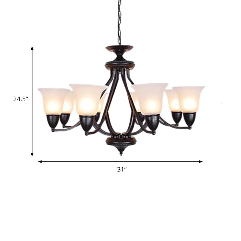 3/5/6 Lights Pendant Light Classic Bell Frosted Glass Hanging Chandelier In Deep Tan For Dining Room