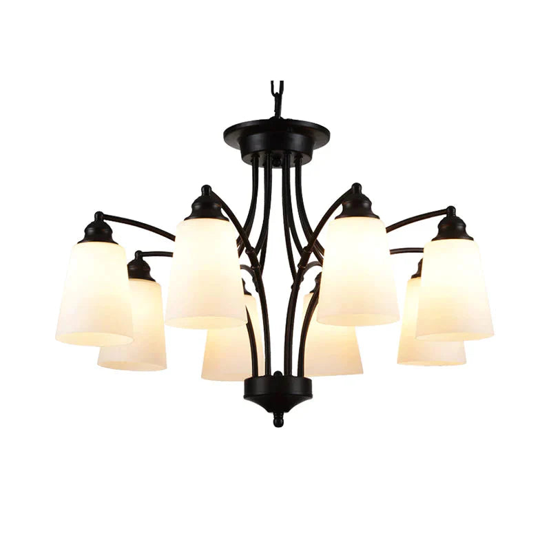 3/6/8 Lights Frosted Glass Hanging Chandelier Traditional Black Tapered Living Room Pendant Light