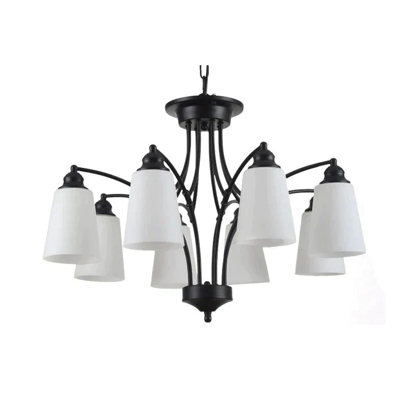 3/6/8 Lights Frosted Glass Hanging Chandelier Traditional Black Tapered Living Room Pendant Light