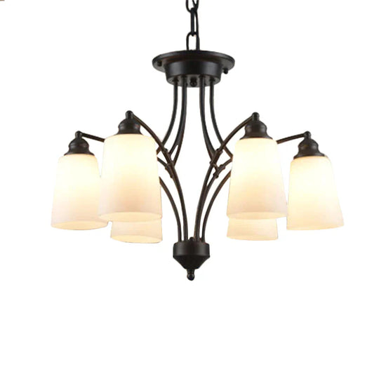 3/6/8 Lights Frosted Glass Hanging Chandelier Traditional Black Tapered Living Room Pendant Light