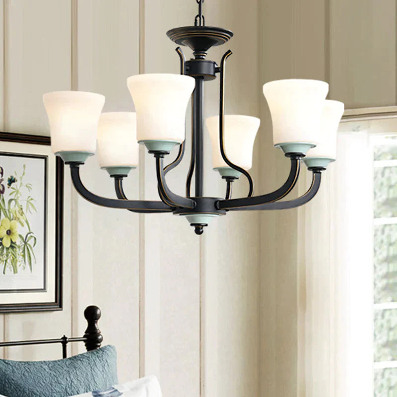 Bell Living Room Pendant Chandelier Traditional Opal Glass 3/6 Lights Black Hanging Fixture 6 /