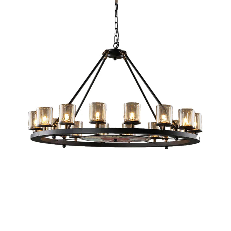 Clear Glass Wagon Wheel Hanging Chandelier Classic 12/16 Lights Living Room Pendant Light With