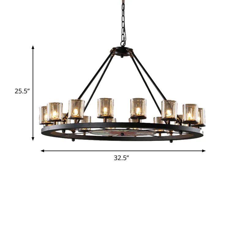 Clear Glass Wagon Wheel Hanging Chandelier Classic 12/16 Lights Living Room Pendant Light With