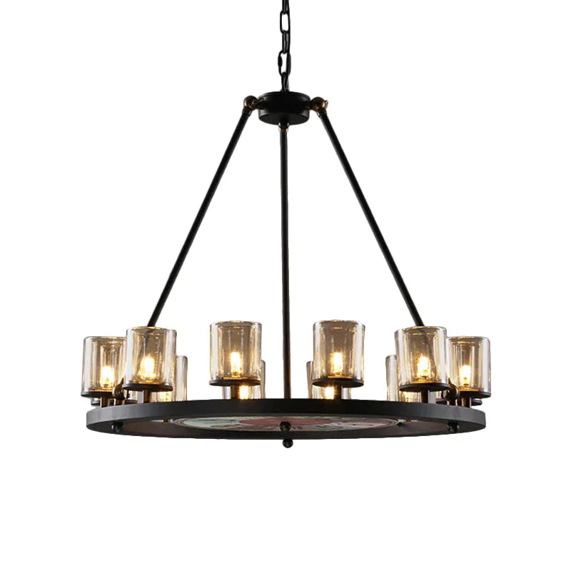 Clear Glass Wagon Wheel Hanging Chandelier Classic 12/16 Lights Living Room Pendant Light With