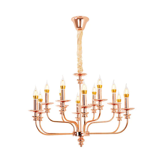 Candle - Style Living Room Pendant Chandelier Traditional Metal 12 Lights Rose Gold Hanging Light