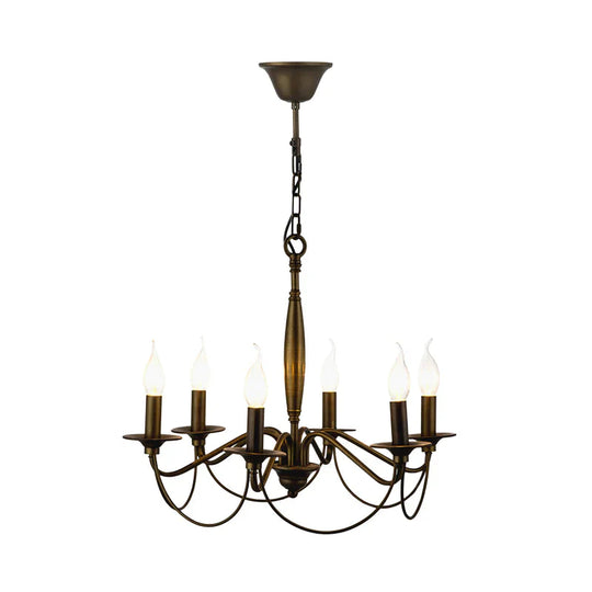 Bronze 6 Lights Pendant Chandelier Classic Metal Scrolled Arm Hanging Light For Living Room