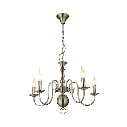 5 Lights Ceiling Light Traditional Swirled Arm Metal Hanging Chandelier In Chrome For Living Room